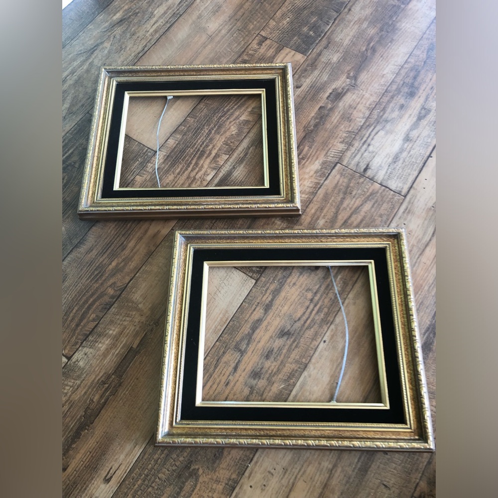 2 Vintage Frame Gold Ornate Wood Black Velvet Mat Baroque 8"x10" Opening Gallery